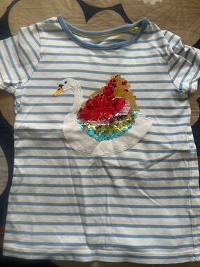 Girls' Blue Striped Sequin Swan Tee Mini Boden